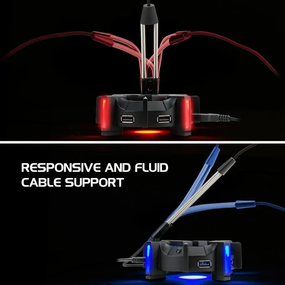 ENHANCE Pro Gaming Mouse Bungee Cable Holder 4 Port USB Hub w/ 7 LED Color Modes